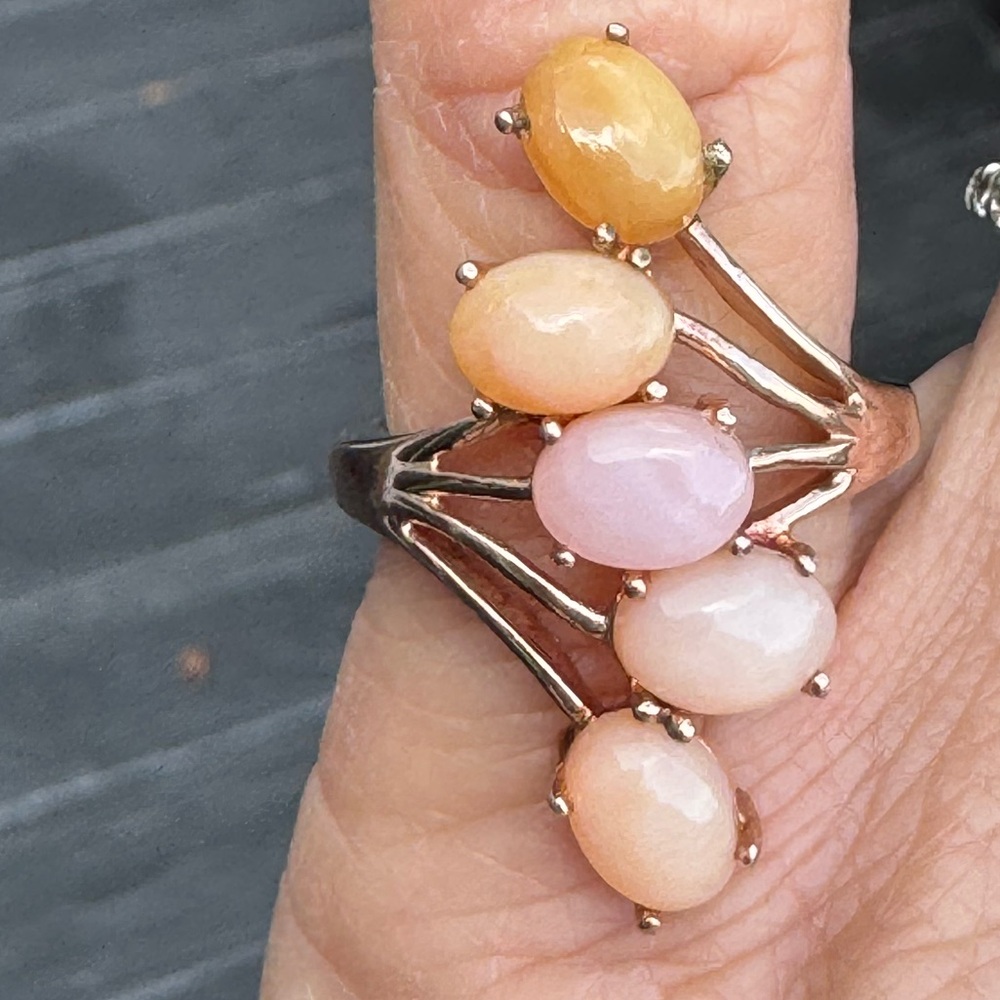 925 Pink Opal & Orange Peach Coral Curved Ring
